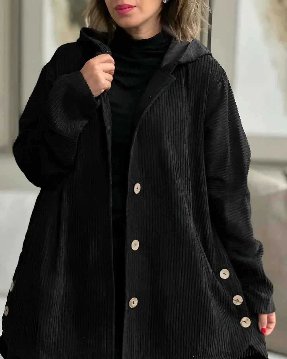 Women's Casual Corduroy Hooded Jacket