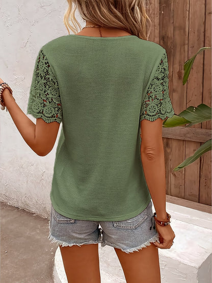 Women's Lace-Trim V-Neck Short-Sleeve Top