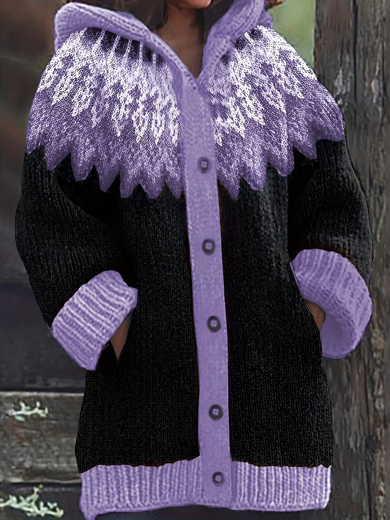 Women’s Nordic Knit Hooded Button Cardigan