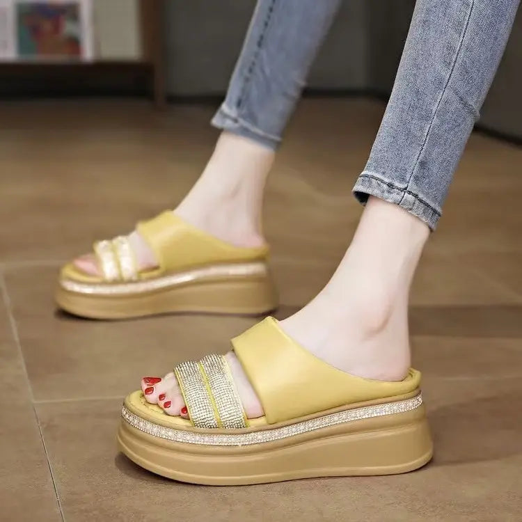 Women’s Rhinestone Platform Slip-On Sandals