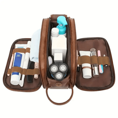 Dual-Access Travel Toiletry Bag with Mesh Pocket & Top Opening