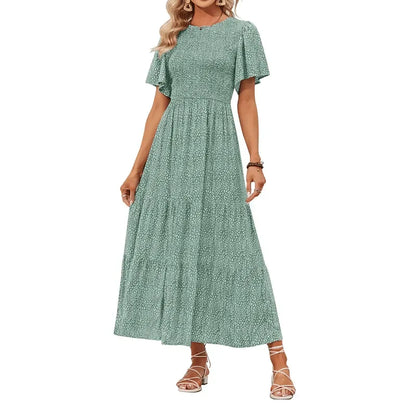 Floral Smocked High Waist Maxi Dress for Women