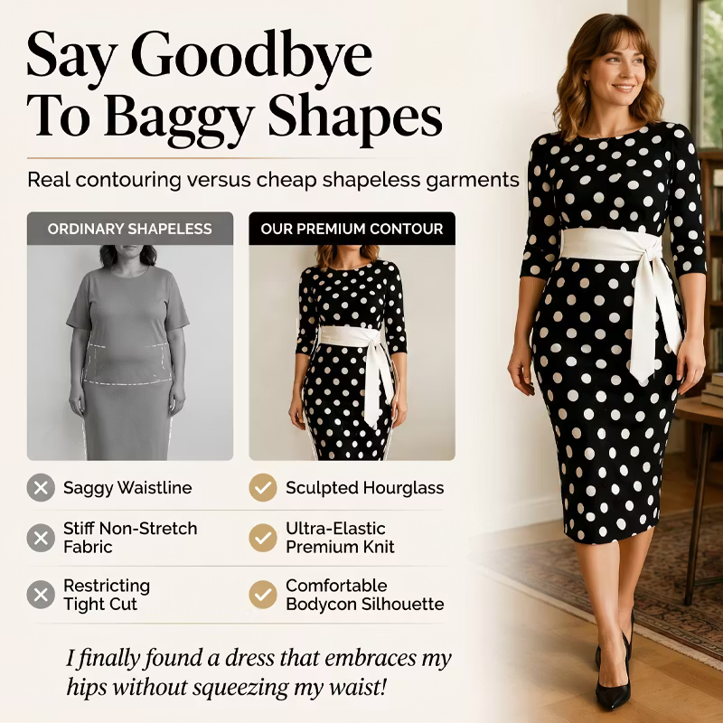 Women’s Polka Dot Belted Midi Dress