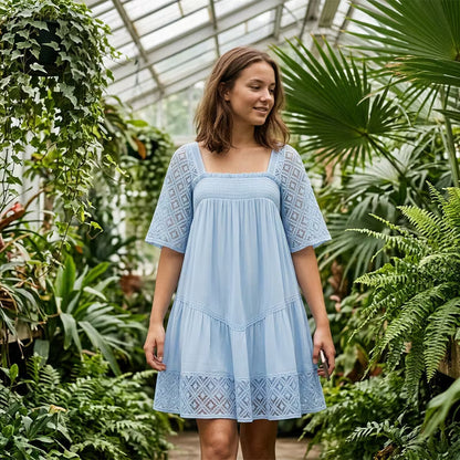 Women’s Square-Neck Smocked Lace Dress