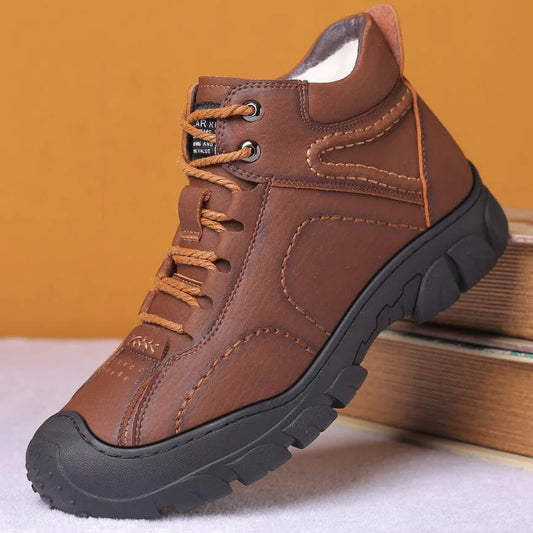 Men's Brown Leather-Look Casual Ankle Boots