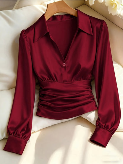 Women's Cinched-Waist Long-Sleeve Shirt