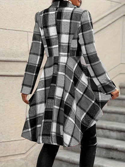 Women’s Plaid Longline Coat with Irregular Hem