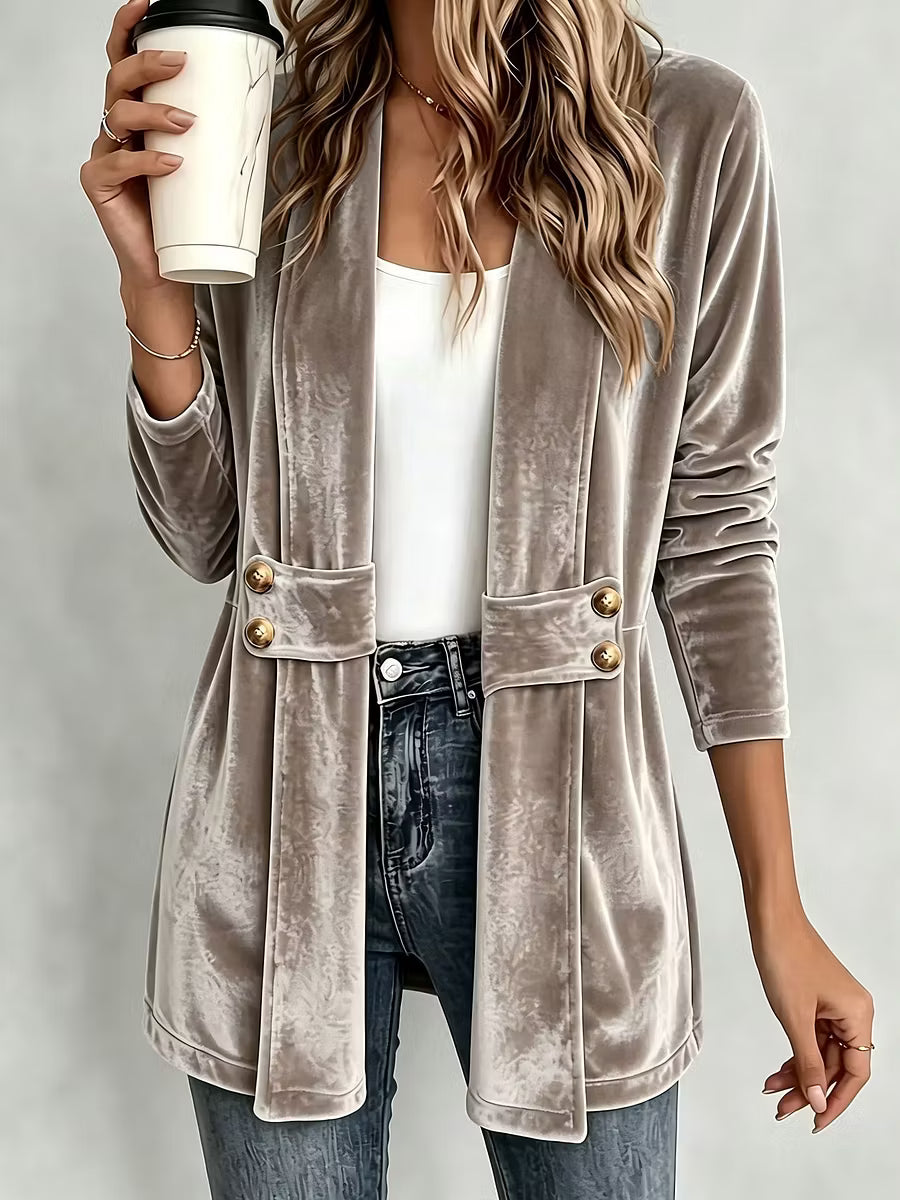 Women's Double Breasted Velvet Look Cardigan