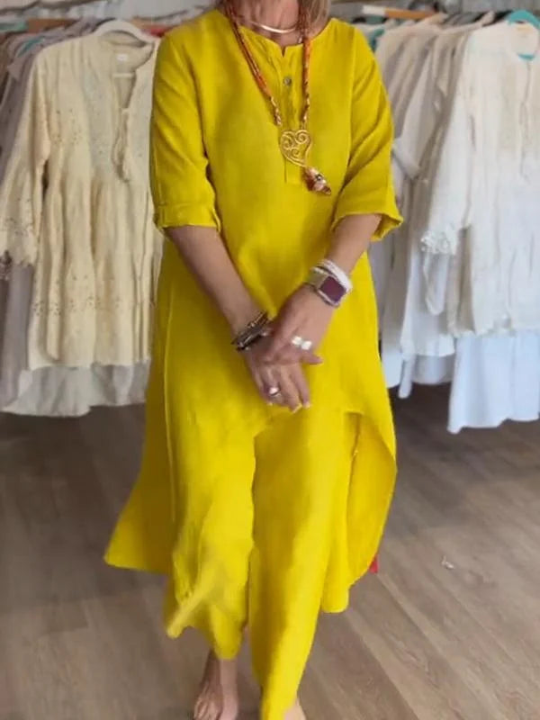 💕Women's Solid Color Linen Casual Suit