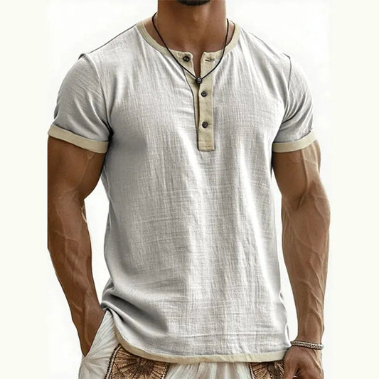 Men’s Contrast-Trim Short-Sleeve Henley Shirt