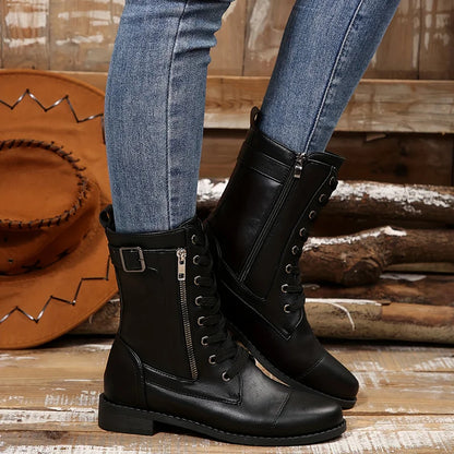 Women’s Classic Zipper Mid-Calf Leather-Look Boots