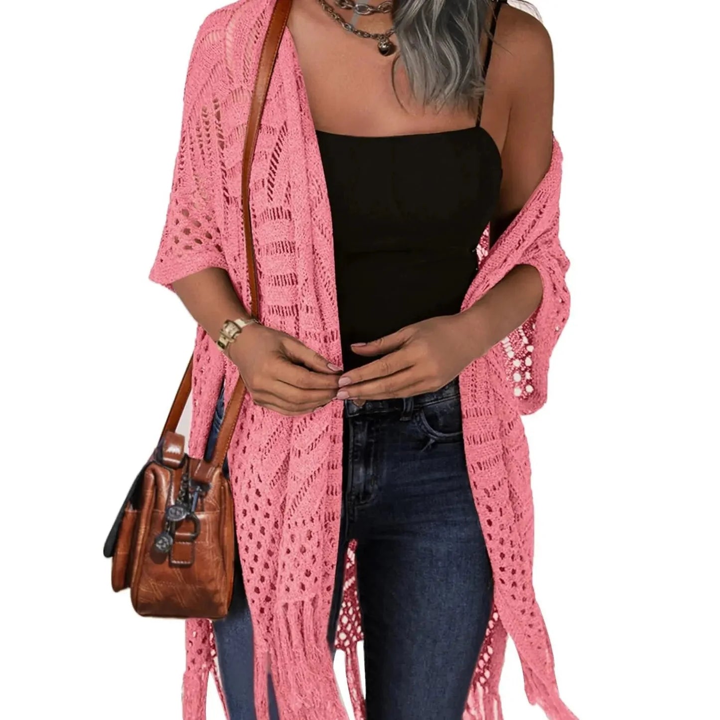 Women’s Crochet Tassel Kimono Cardigan