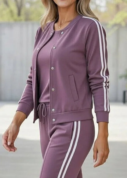 Women’s Sport Stripe Button Jacket & Jogger 3-Piece Set