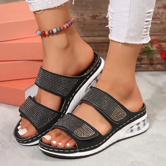Women's Rhinestone Glitter Wedge Sandals