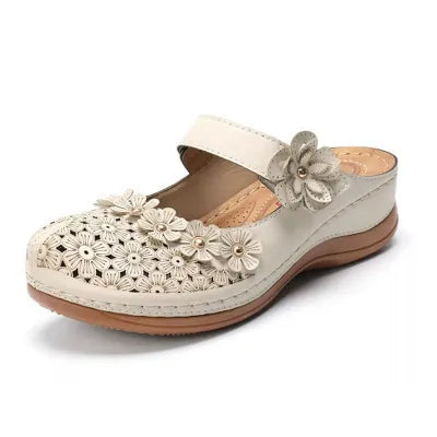 Women's Leather-Look Retro Flower Sandals