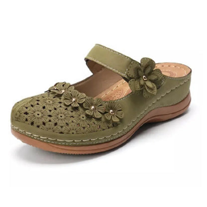 Women's Leather-Look Retro Flower Sandals