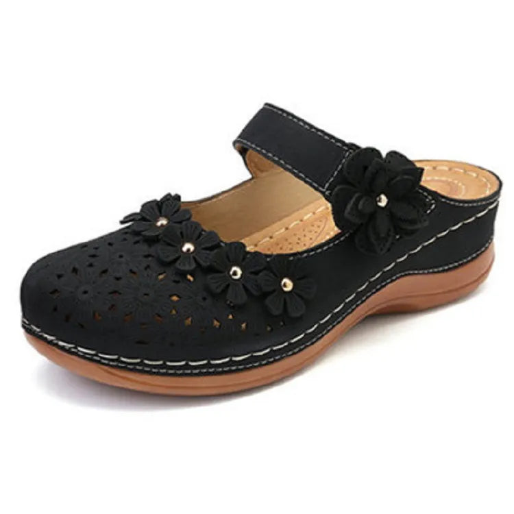 Women's Leather-Look Retro Flower Sandals