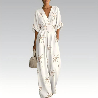 Women's Printed V-Neck Wide-Leg Jumpsuit