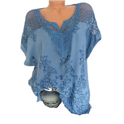Women’s Lace-Panel Embroidered V-Neck Top