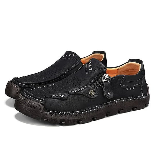 Men's Premium Wide-Toe Leather-Look Zip Loafers