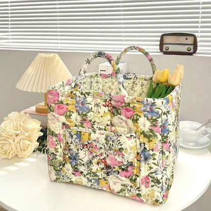 Boho Quilted Fabric Storage Basket Tote