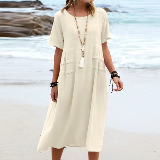 Women’s Relaxed Cotton-Linen Midi Dress
