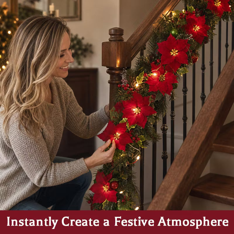 Festive Poinsettia LED Garland