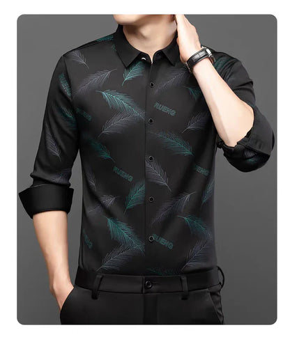 Feather Print Button-Front Shirt