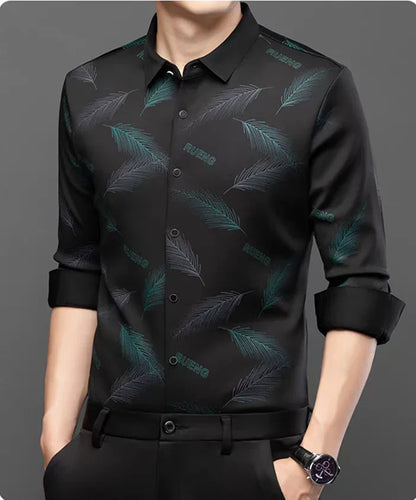 Feather Print Button-Front Shirt