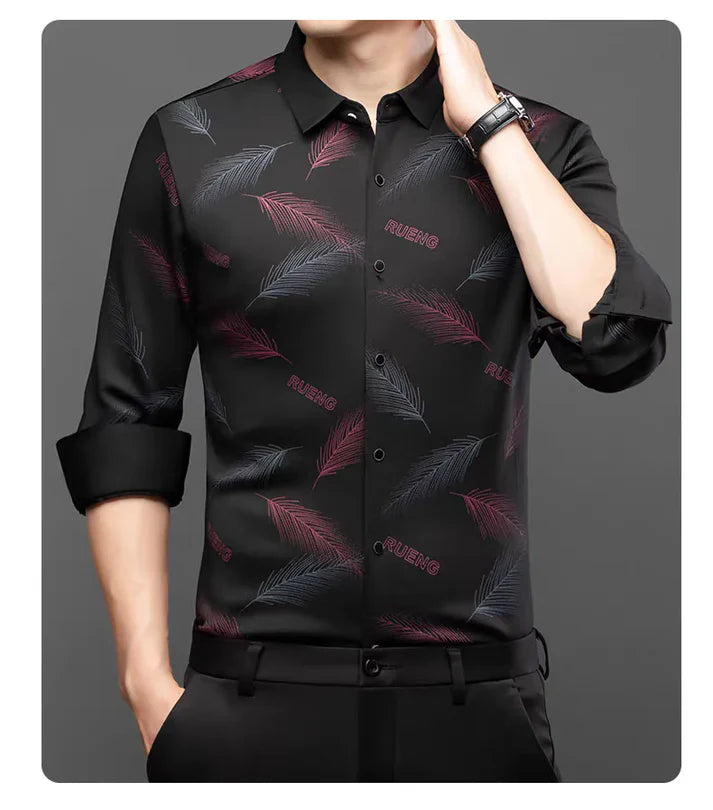 Feather Print Button-Front Shirt