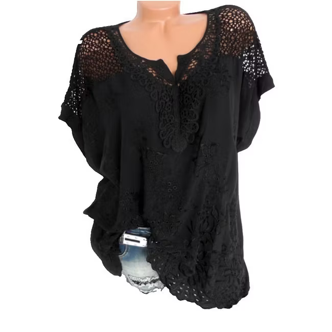 Women’s Lace-Panel Embroidered V-Neck Top
