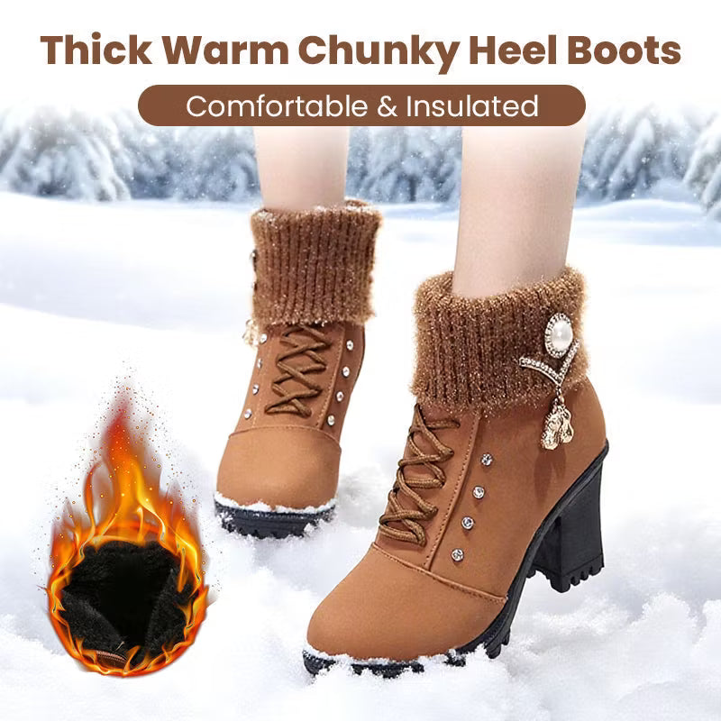 Women's Faux Fur Trim Block Heel Boots