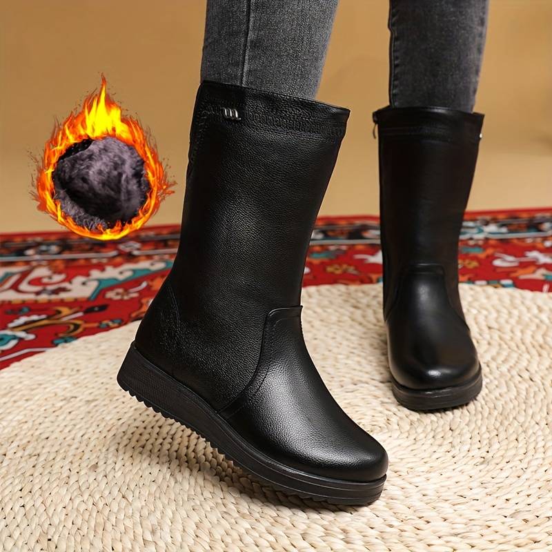 Women’s Warm Lined Mid Calf Boots with Stretch Back Panel