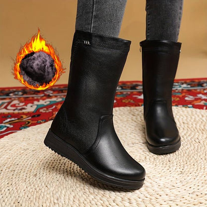 Women’s Warm Lined Mid Calf Boots with Stretch Back Panel