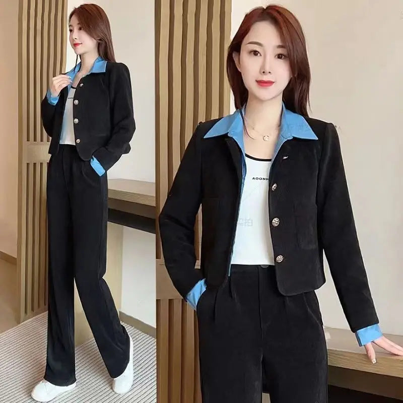 Women’s Casual Long Sleeve Jacket & Wide-Leg Trousers Set
