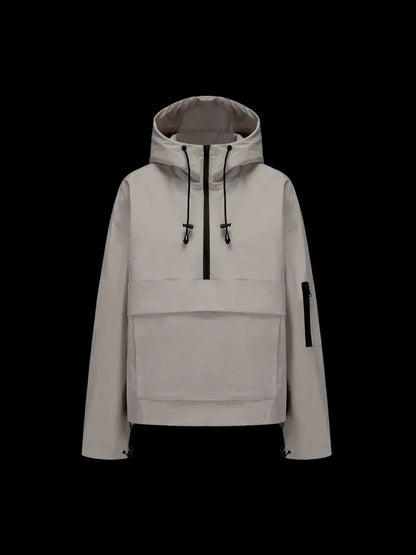 Women’s Fleece-Lined Waterproof Half-Zip Rain Jacket with Kangaroo Pocket