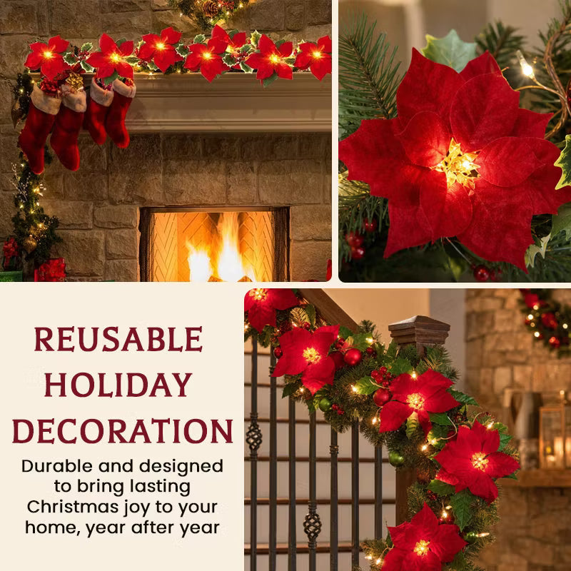Festive Poinsettia LED Garland