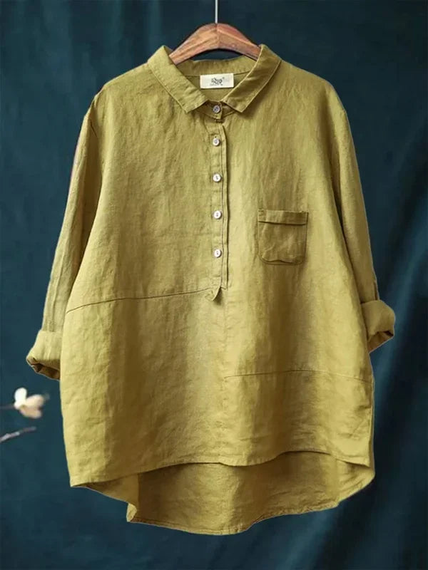 Women’s Cotton Linen Multi-Colour Lapel Casual Shirt