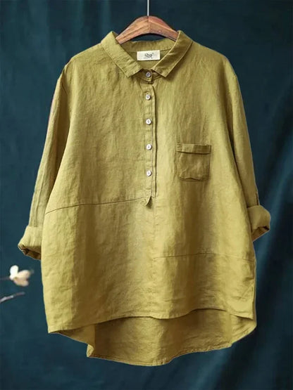 Women’s Cotton Linen Multi-Colour Lapel Casual Shirt