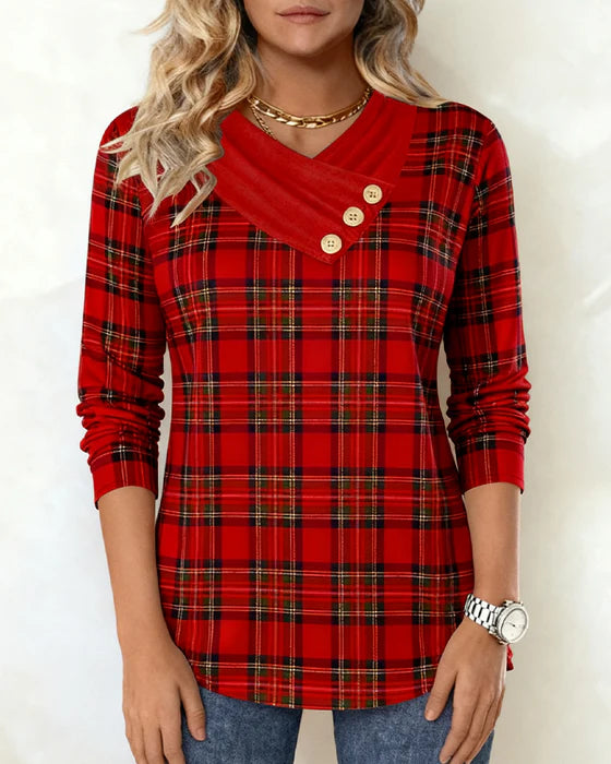 Women's Maplewood Plaid Scarf-Collar Top
