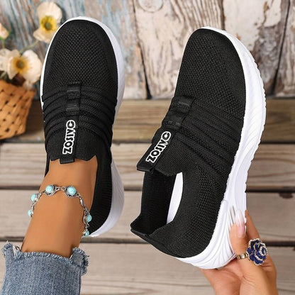 Women’s Breathable Slip On Mesh Trainers with Pastel Stripes
