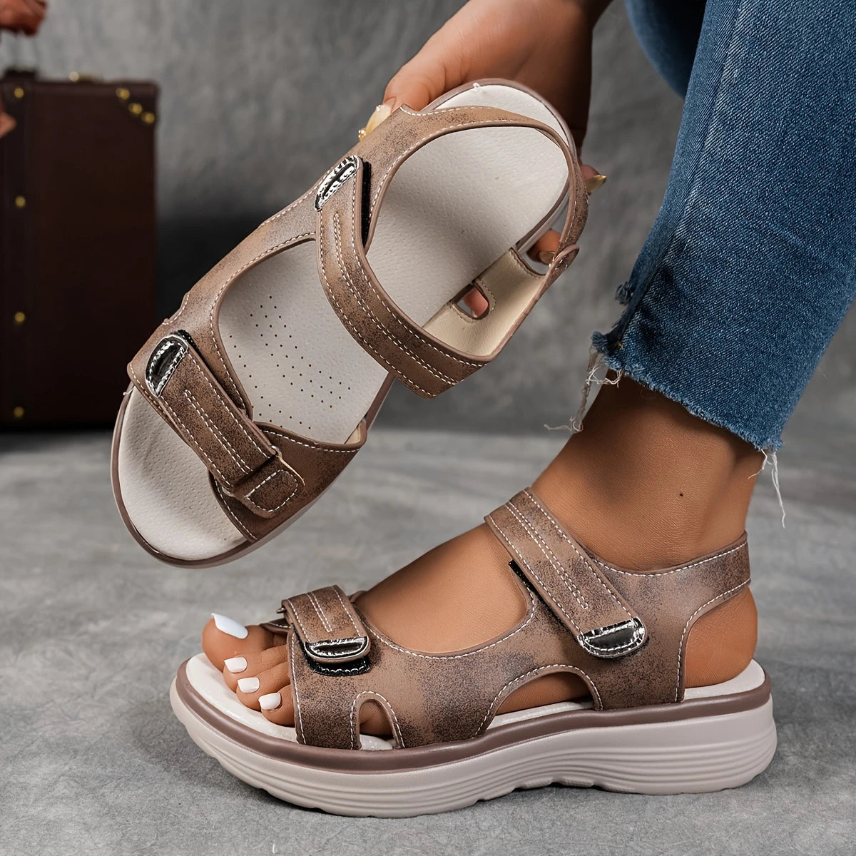Women's Black Platform Wedge Sandals - Strappy Summer Slides