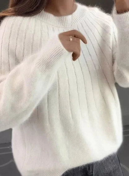 Round Neck Sweater with Fluffy Collar