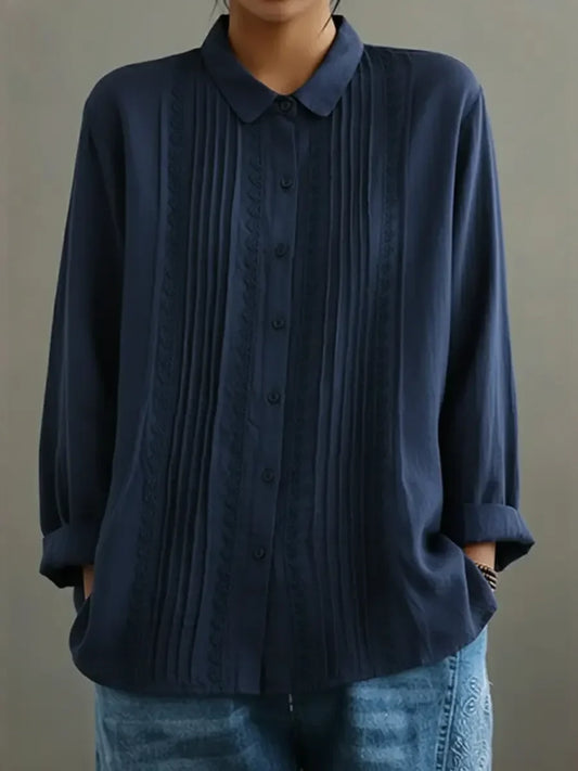 Women’s Patchwork Button Front Blouse with Collar