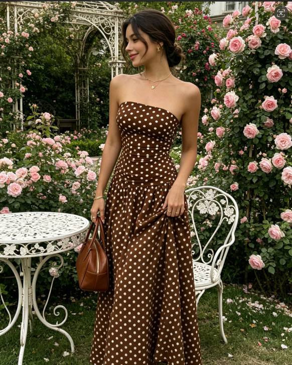 Women’s Strapless Polka Dot Maxi Dress
