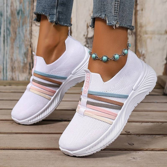 Women’s Breathable Slip On Mesh Trainers with Pastel Stripes