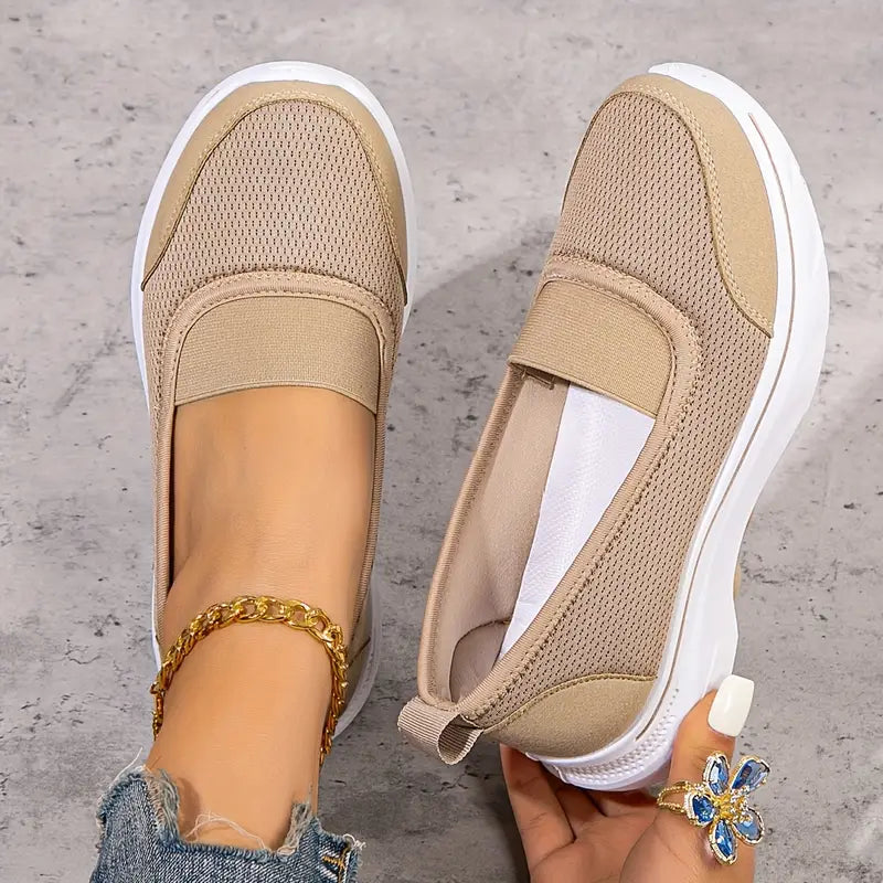 Women's Comfort Slip-On Trainers- Breathable Mesh Walking Shoes