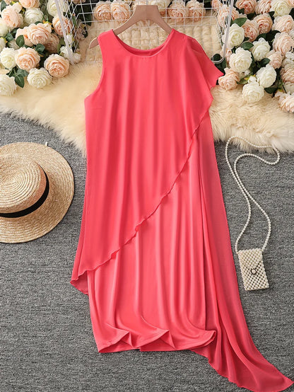 Women’s Asymmetric Overlay Midi Dress