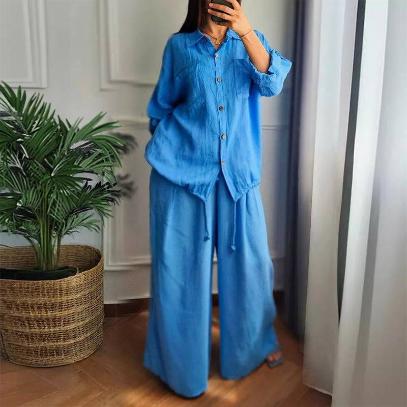 🧥&👖2-piece set with drawstring hem top and wide-leg pants
