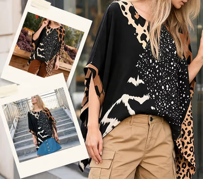 Leopard Sequin Patchwork Blouse